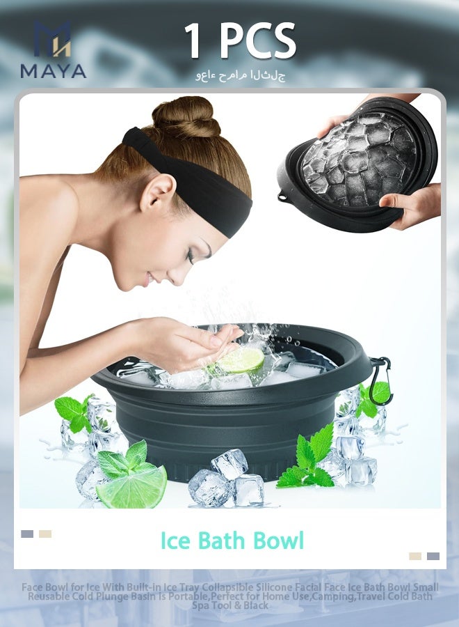 Maya Face Bowl for Ice With Built-in Ice Tray Collapsible Silicone Facial Face Ice Bath Bowl Small Reusable Cold Plunge Basin is Portable,Perfect for Home Use,Camping,Travel Cold Bath Spa Tool & Black - Image 1