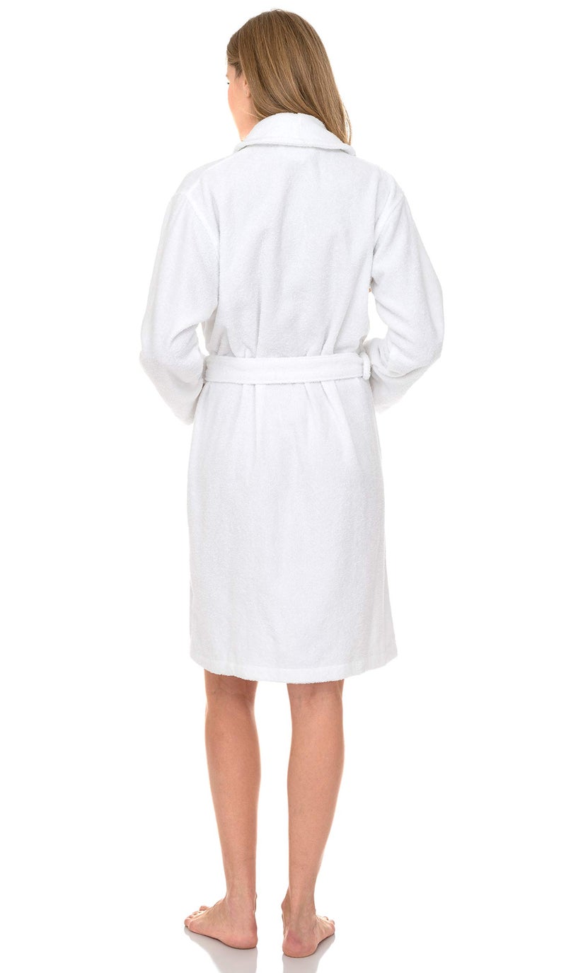 TowelSelections Womenâ€™s Robe, 100% Cotton Short Terry Shawl Bathrobe Medium White - Image 2