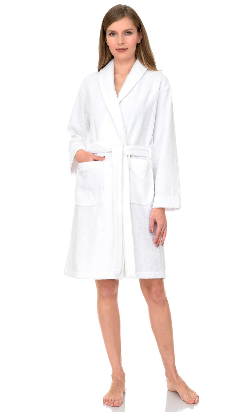 TowelSelections Womenâ€™s Robe, 100% Cotton Short Terry Shawl Bathrobe Medium White - Image 1