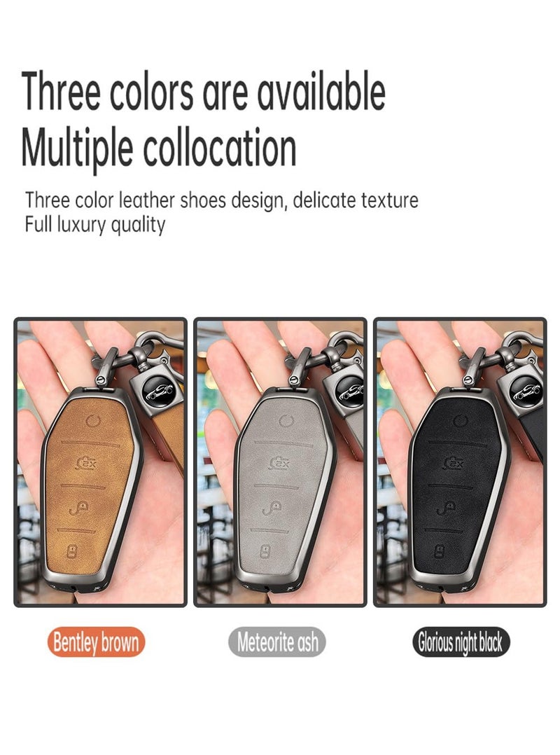 Ysbxitu Key Fob Cover with Keychain 4 Buttons Fit for BYD Han EV Tang Dmi Qin Plus Song Yuan ATTO 3 Dolphin Zinc Alloy Remote Keyless Key Case Key Sleeve Key Fob Case Protection Shell-B Gray - Image 5