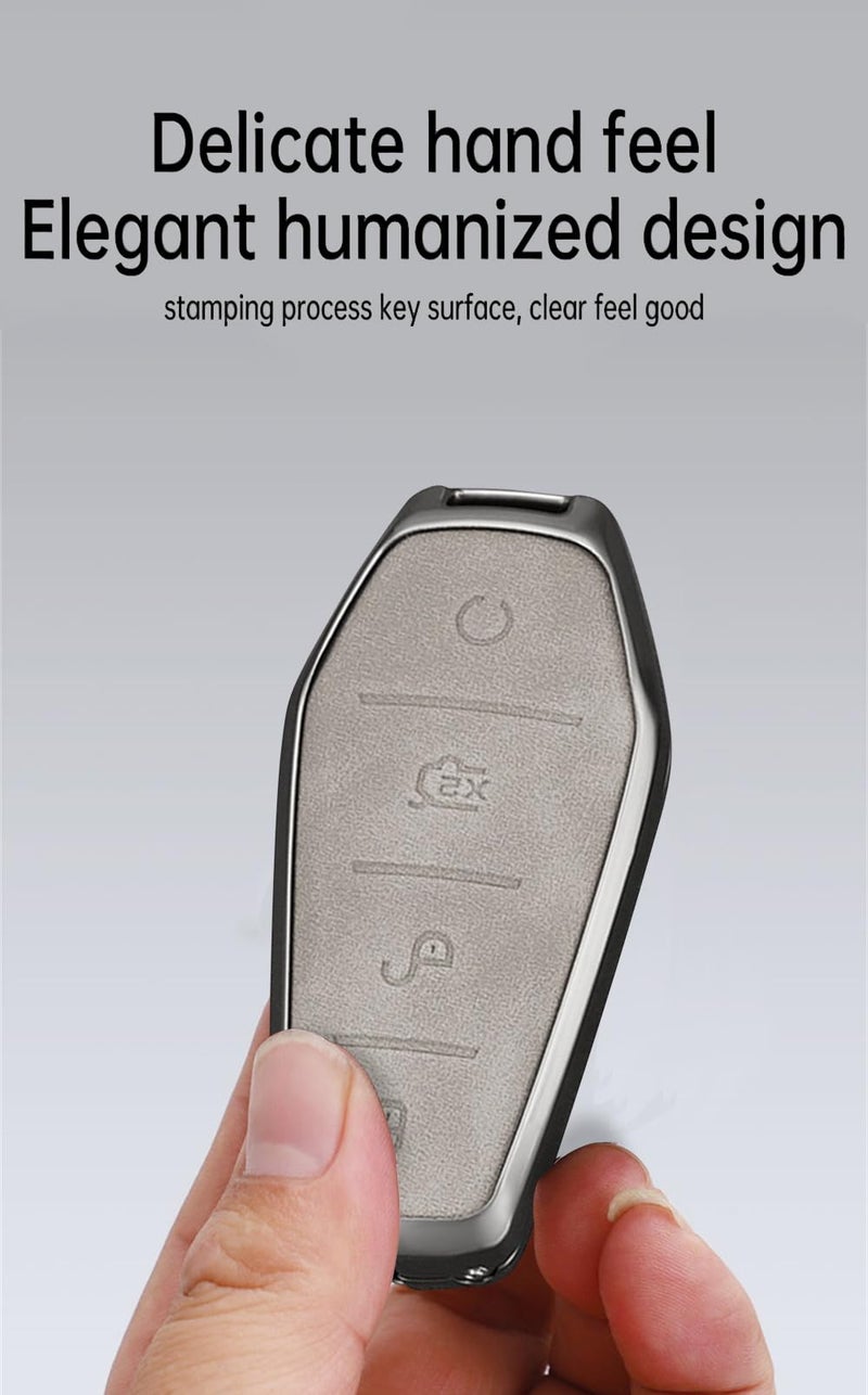 Ysbxitu Key Fob Cover with Keychain 4 Buttons Fit for BYD Han EV Tang Dmi Qin Plus Song Yuan ATTO 3 Dolphin Zinc Alloy Remote Keyless Key Case Key Sleeve Key Fob Case Protection Shell-B Gray - Image 4