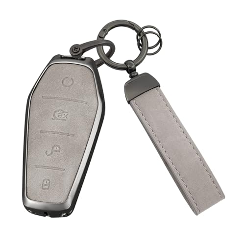 Ysbxitu Key Fob Cover with Keychain 4 Buttons Fit for BYD Han EV Tang Dmi Qin Plus Song Yuan ATTO 3 Dolphin Zinc Alloy Remote Keyless Key Case Key Sleeve Key Fob Case Protection Shell-B Gray - Image 1