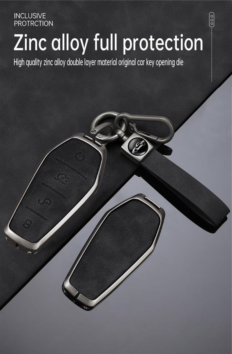 Ysbxitu Key Fob Cover with Keychain 4 Buttons Fit for BYD Han EV Tang Dmi Qin Plus Song Yuan ATTO 3 Dolphin Zinc Alloy Remote Keyless Key Case Key Sleeve Key Fob Case Protection Shell-B Gray - Image 3