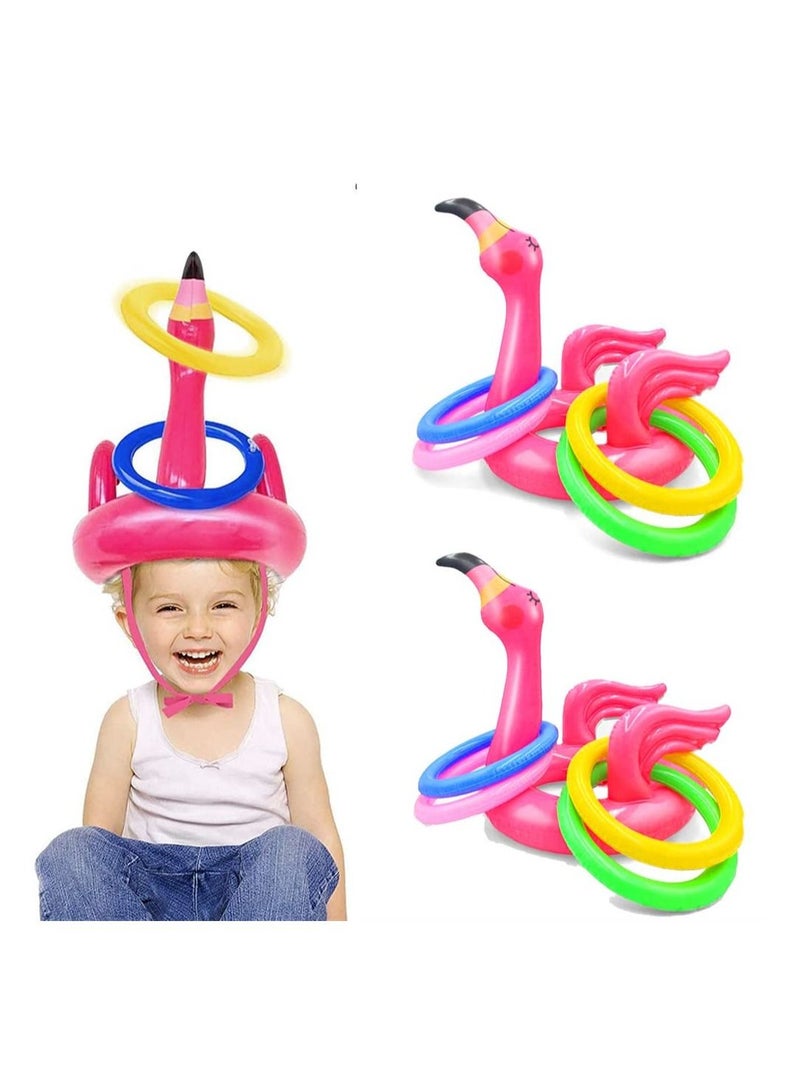 SYOSI 2 Pack Flamingo Inflatable Pool Ring Throwing Game, Party Beach Toys Summer Outdoor Patio Games Kids Backyard Family Water Toys Hawaiian Luau Pool Games Party Supplies (2 Flamingos and 8 Rings) - Image 1