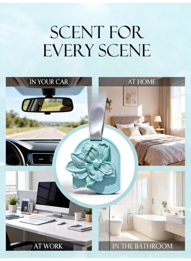 معطر هواء السيارة بتصميم زهور ثلاثي الأبعاد - معطر جو السيارة المعلق برائحة نباتية طبيعية برائحة الحمضيات والورد وخشب الصندل - رائحة تدوم طويلاً - آمن ولطيف - هدية أنيقة للسيارة - Image 2