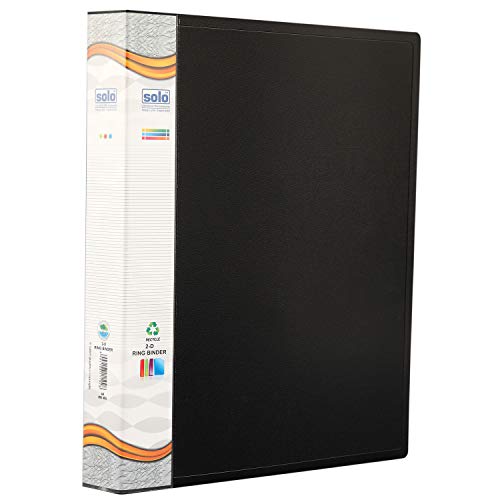 Solo 2-D A4 Ring Binder File Folder, Office Document Organizer with Inside Pocket, Presentation Display Plastic File for Certificates, Portfolio, Papers & Projects (Black) - Image 1