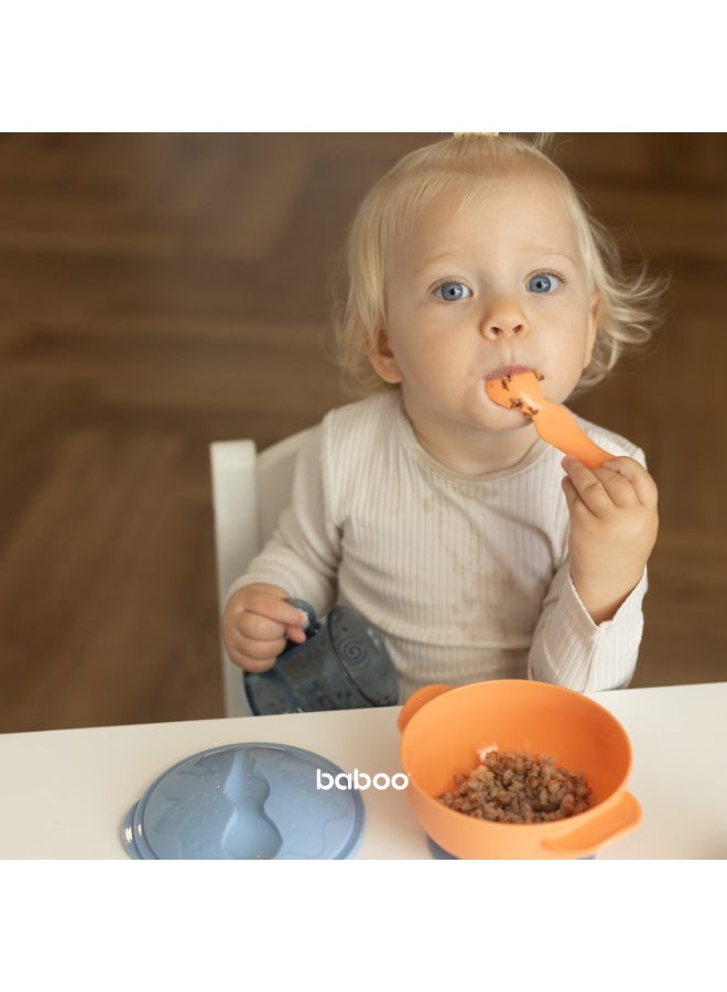 Baboo Silicone Baby Bowl and Spoon Set with Suction and Lid, First Stage Self Feeding Essentials, Food Bowl for 6+ Months (Blue Haze) - Image 2
