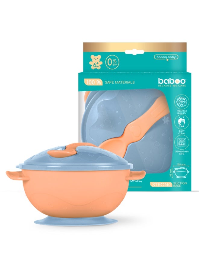Baboo Silicone Baby Bowl and Spoon Set with Suction and Lid, First Stage Self Feeding Essentials, Food Bowl for 6+ Months (Blue Haze) - Image 1
