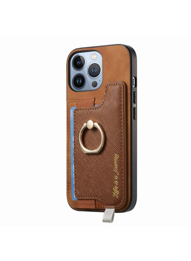 S-TOP Case For iPhone 15 Plus Retro Magsafe Cross Leather Ring Holder Card Bag Phone Case - Image 2