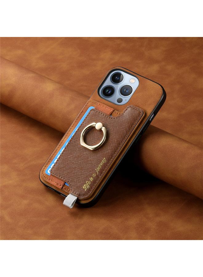 S-TOP Case For iPhone 15 Plus Retro Magsafe Cross Leather Ring Holder Card Bag Phone Case - Image 5