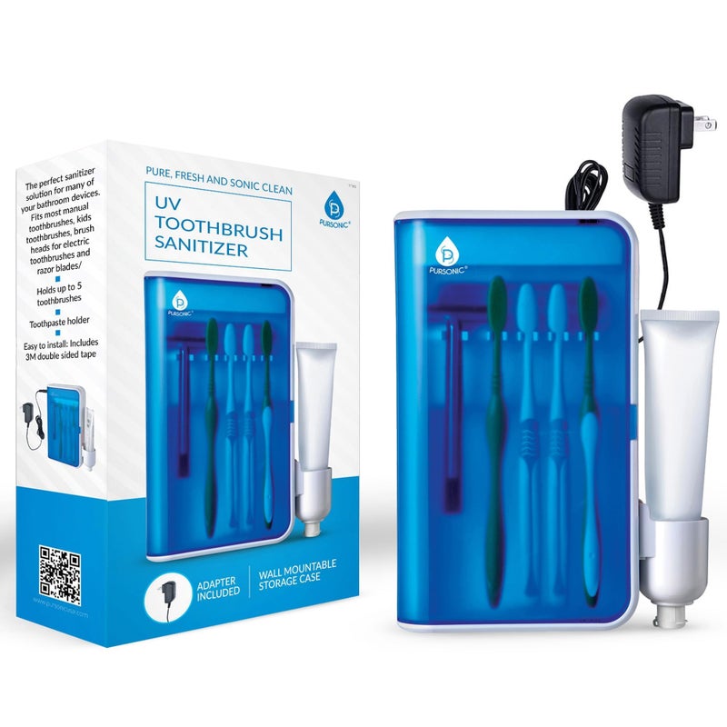 Pursonic UV Toothbrush Sanitizer Holder Wall Mounted - 5 Slots Toothbrush Holders for Bathrooms with Toothpaste Holder - No-Drill Toothbrush Holder Fits Electric Toothbrush Heads - Image 2