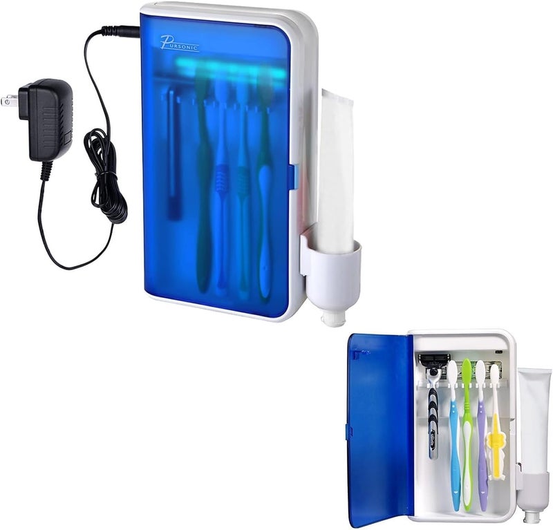 Pursonic UV Toothbrush Sanitizer Holder Wall Mounted - 5 Slots Toothbrush Holders for Bathrooms with Toothpaste Holder - No-Drill Toothbrush Holder Fits Electric Toothbrush Heads - Image 1