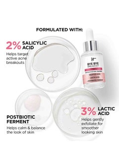 IT COSMETICS باي باي براكآوت 2% حمض الساليسيليك علاج حب الشباب سيروم يساعد في تقليل البثور في 3 أيام ويخفف مظهر آثار ما بعد حب الشباب في 8 أسابيع منتج للعناية بالبشرة يحتوي على 3% حمض اللاكتيك 1 أونصة سائلة  - Image 5