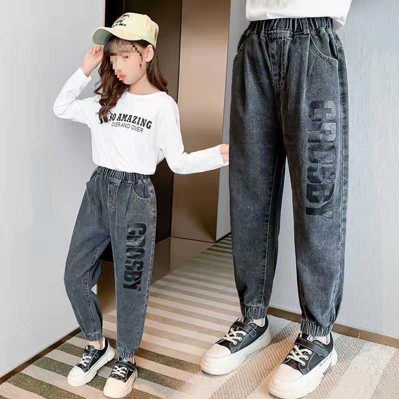 Girls' Jeans 2022 New Arrival Girls' Korean Style Trousers For Children Large Children Loose Casual Pants - Image 4