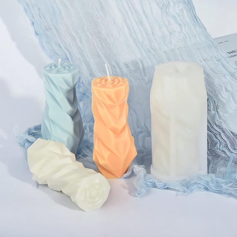 LEGACYCART 3D Cylindrical Irregular Sculptured Pillar Silicone Candle Mould for Diamond Rhombus Column DIY Plaster Handmade Ornament Aromatherapy Soap Resin Casting Art Craft Making Pack of 1