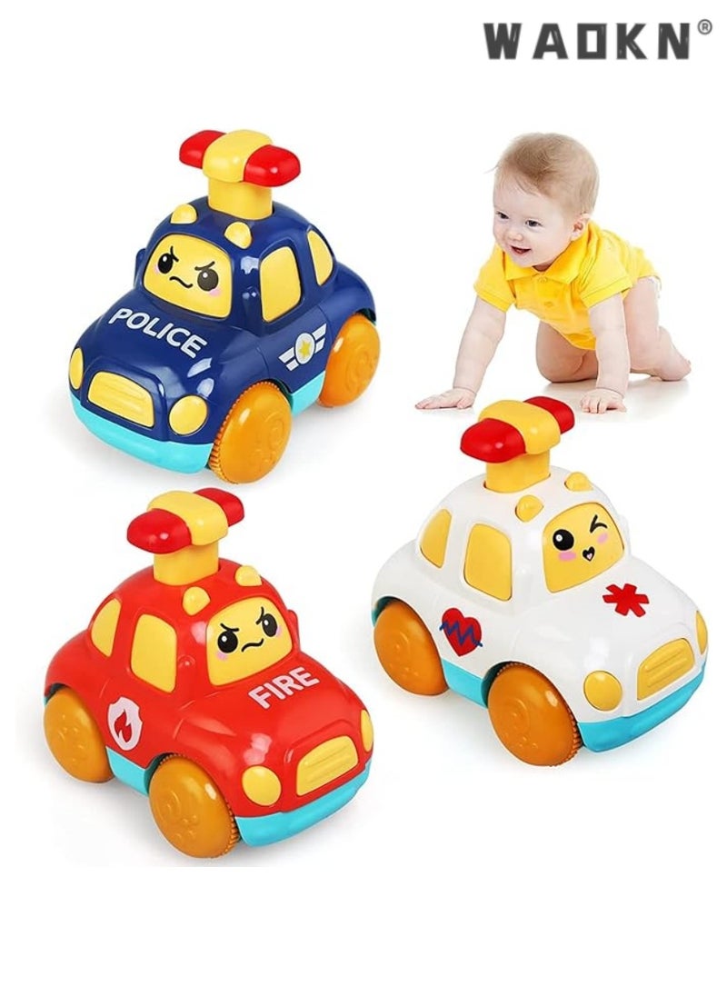 WAOKN Pull Back Cars for Toddlers, Colorful Push and Go Toys for Ages 1-3, 3 Pack Kids Early Educational Vehicles - Perfect for Boys and Girls Birthday Party Favors Gift (Inertial Cars)  - Image 1
