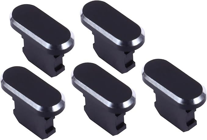 Black Metal Charging Port Plugs Dust Filter Stoppers Protect Against Dirt Lint Liquids - Image 1
