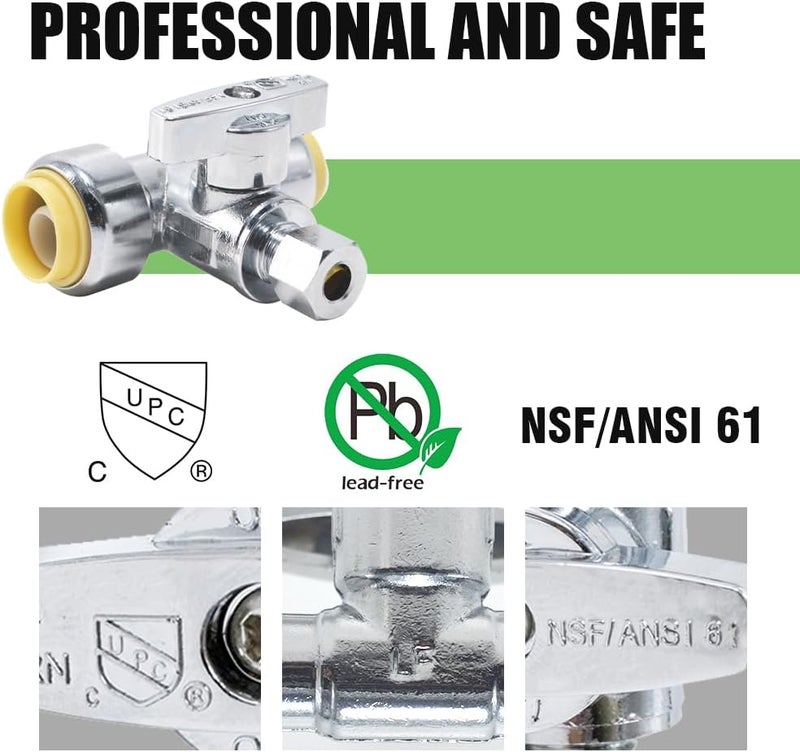 TT FLEX Service Tee Stop Valve, 1/2 Inch x 1/2 Inch x 1/4 Inch, 1/4 Turn, Compression Service Stop Fitting, Water Valve Shut Off, Push-to-Connect, PEX, Copper, CPVC, PE-RT - Image 5