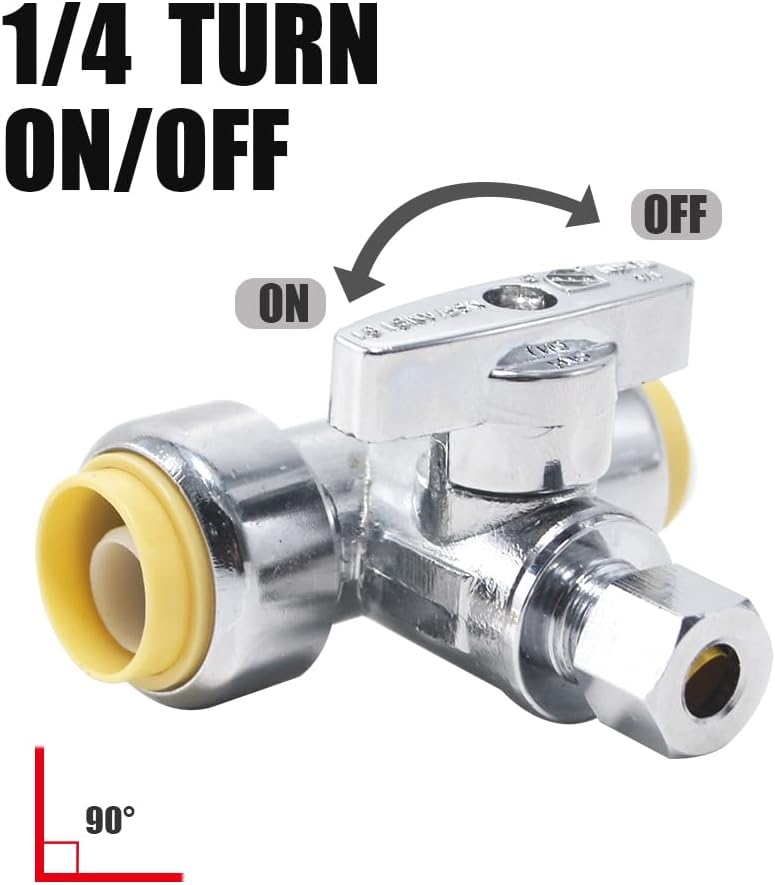TT FLEX Service Tee Stop Valve, 1/2 Inch x 1/2 Inch x 1/4 Inch, 1/4 Turn, Compression Service Stop Fitting, Water Valve Shut Off, Push-to-Connect, PEX, Copper, CPVC, PE-RT - Image 3