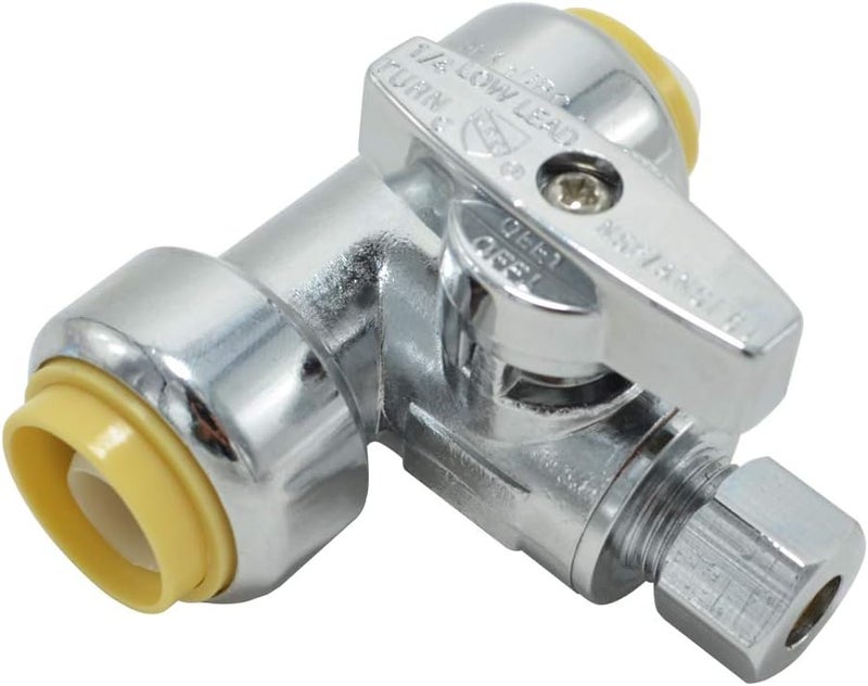 TT FLEX Service Tee Stop Valve, 1/2 Inch x 1/2 Inch x 1/4 Inch, 1/4 Turn, Compression Service Stop Fitting, Water Valve Shut Off, Push-to-Connect, PEX, Copper, CPVC, PE-RT - Image 1
