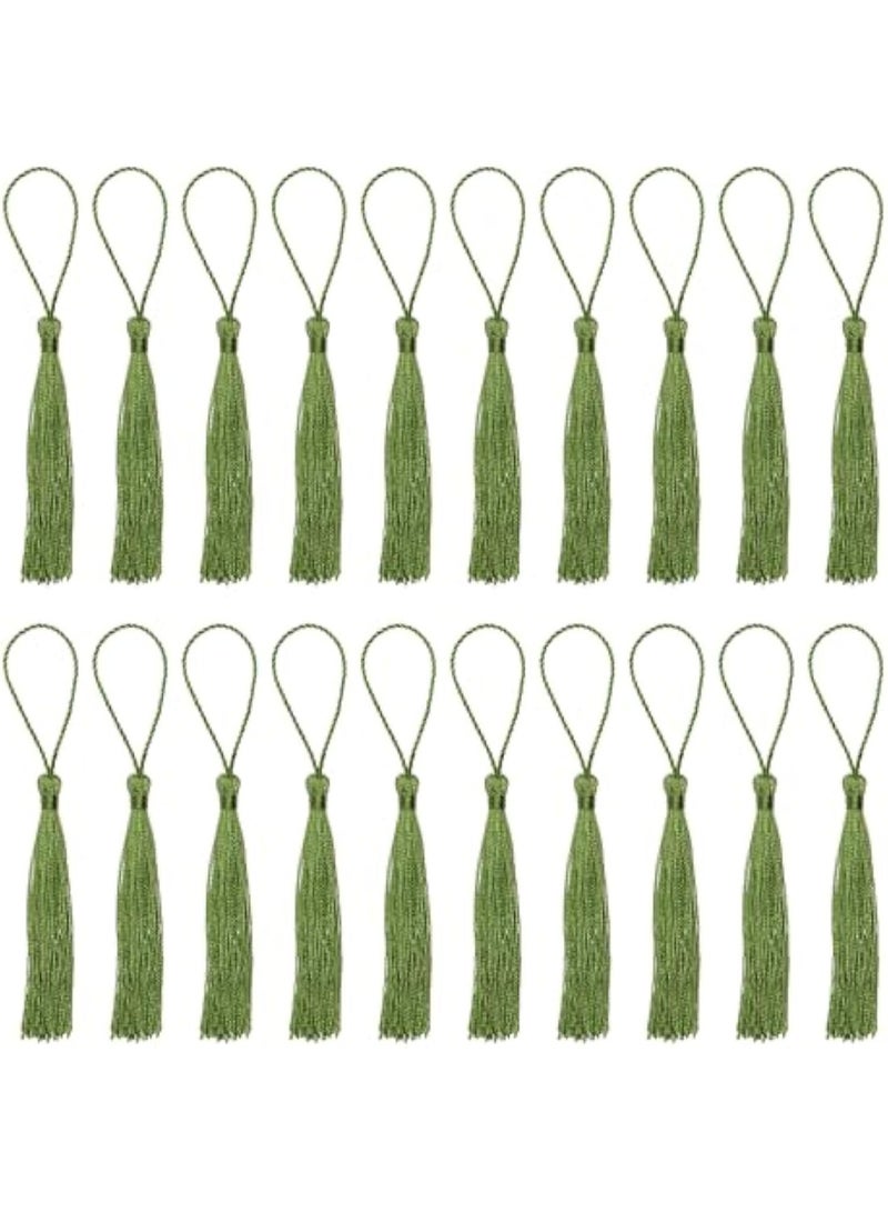 Mini Silky Handmade Soft Flossy Bookmark Tassels with Cord Loop for Keychain Earring Jewelry Making, Souvenir, Graduation, Clothing Sewing, Gift Tag DIY Craft Projects, 20PCS (Olive Green) - Image 1