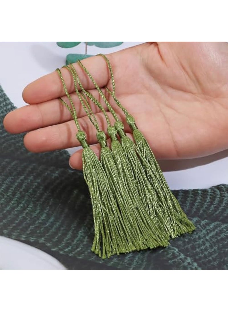 Mini Silky Handmade Soft Flossy Bookmark Tassels with Cord Loop for Keychain Earring Jewelry Making, Souvenir, Graduation, Clothing Sewing, Gift Tag DIY Craft Projects, 20PCS (Olive Green) - Image 3