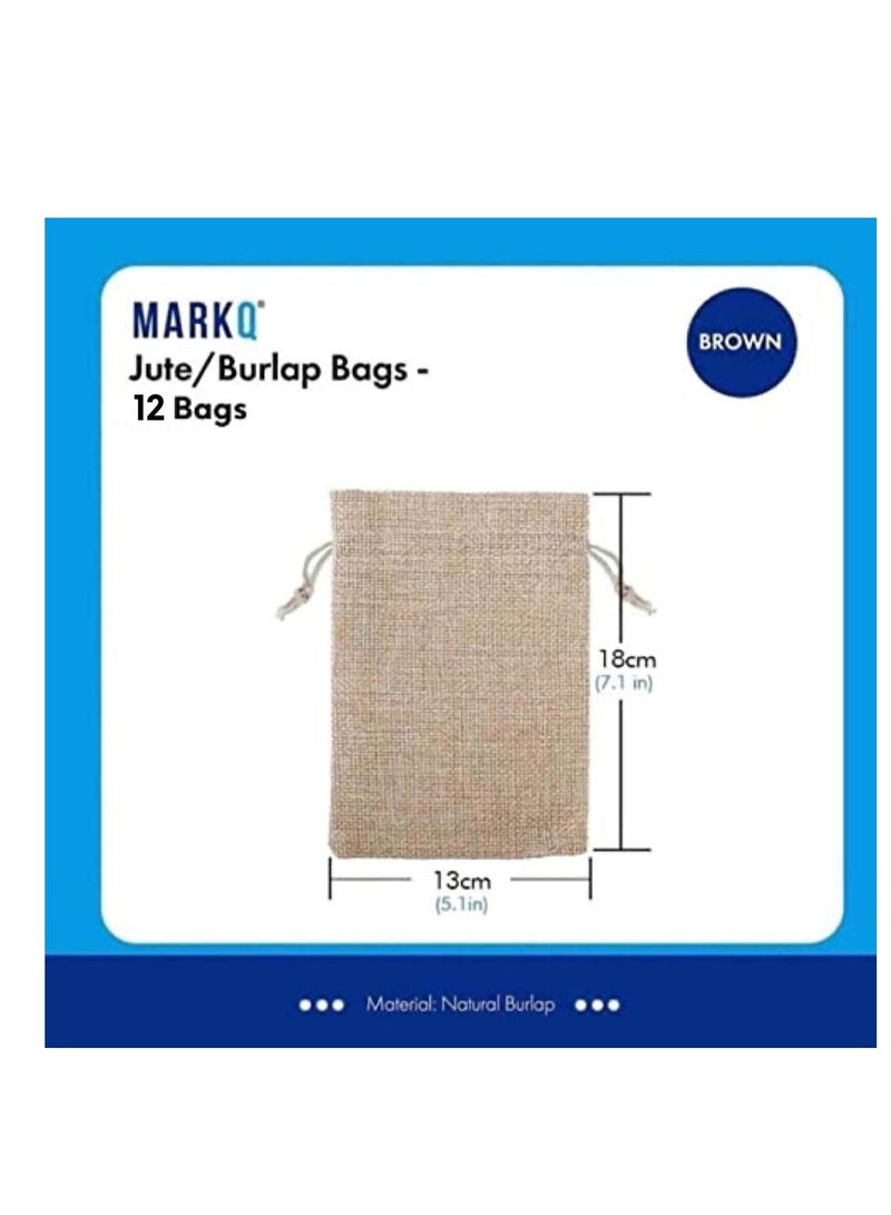 MARKQ أكياس خيش مع حبل سحب 13 × 18 سم أكياس جوت هيسيان للهدايا في أعياد الميلاد، هدايا حفلات الزفاف، أكياس الحلوى والمجوهرات [عبوة من 12] - Image 2