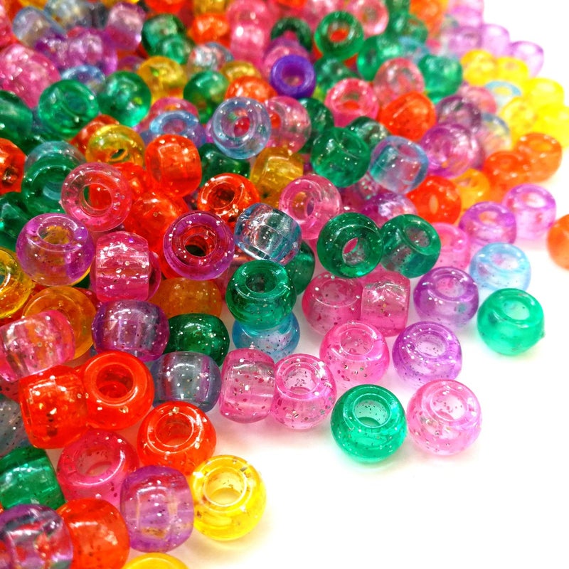 Looconi Amaney 1000 Pieces 6x9mm Mixed Colors Glitter Transparent Mix Plastic Pony Beads - Image 3