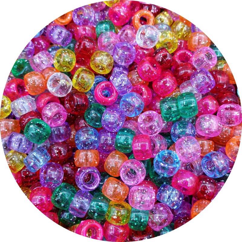 Looconi Amaney 1000 Pieces 6x9mm Mixed Colors Glitter Transparent Mix Plastic Pony Beads - Image 1