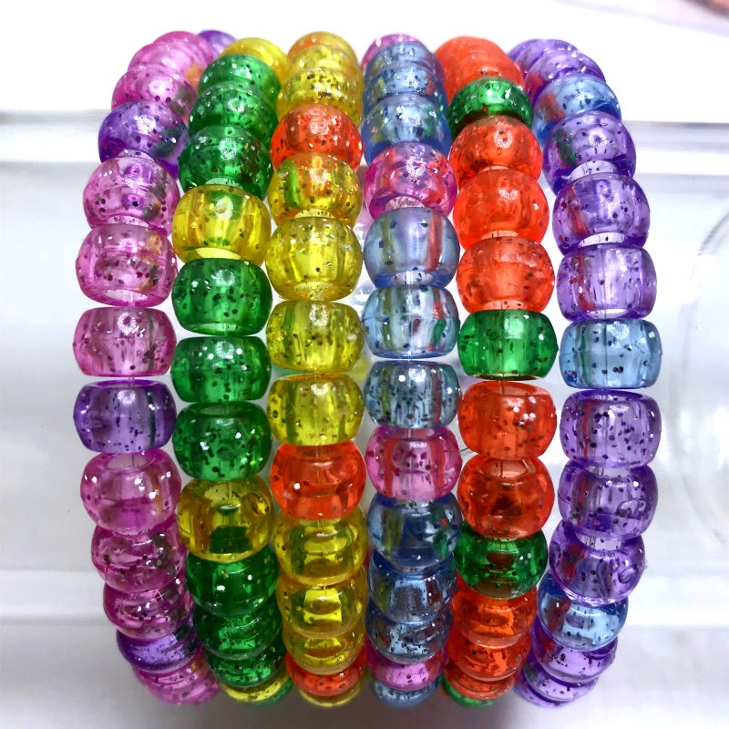 Looconi Amaney 1000 Pieces 6x9mm Mixed Colors Glitter Transparent Mix Plastic Pony Beads - Image 4