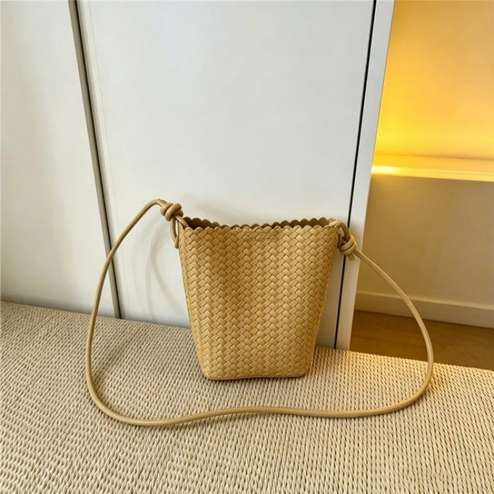 Women's PU Woven Bucket Shoulder Bag - Image 4