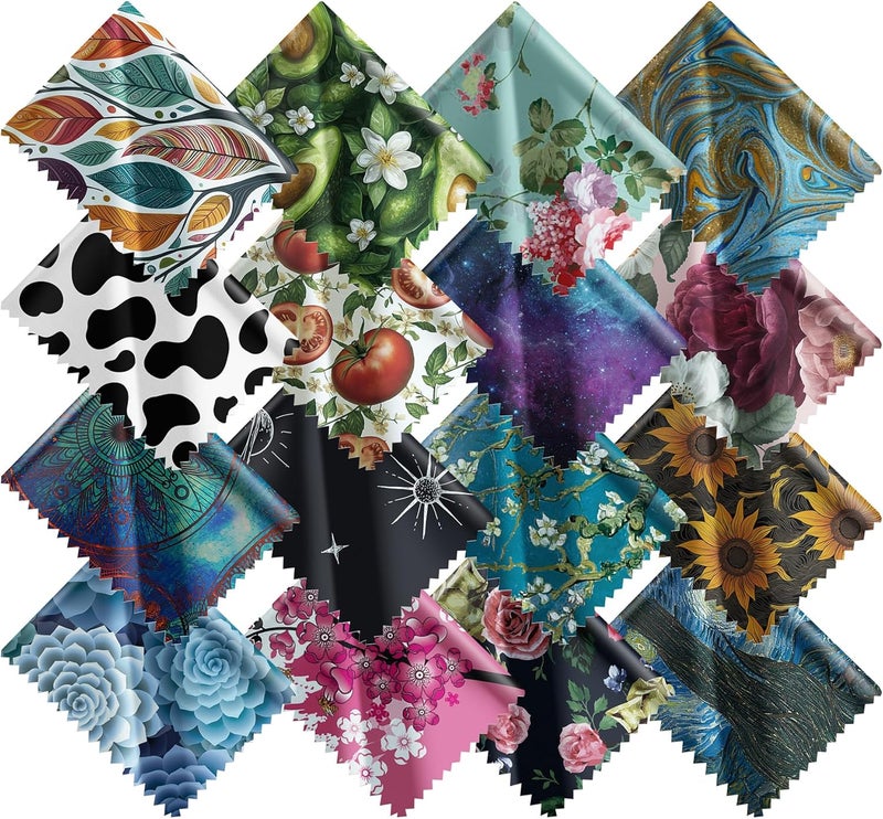 PG6 Pattern Printed Soft Microfiber Cleaning Cloths 16 Pieces for Eyeglasses (Patterns Randomly Sent), Camera Kens, Cell Phones, CD, DVD, Computers, Tablets, Laptops, Telescope, LCD Screens - Image 1