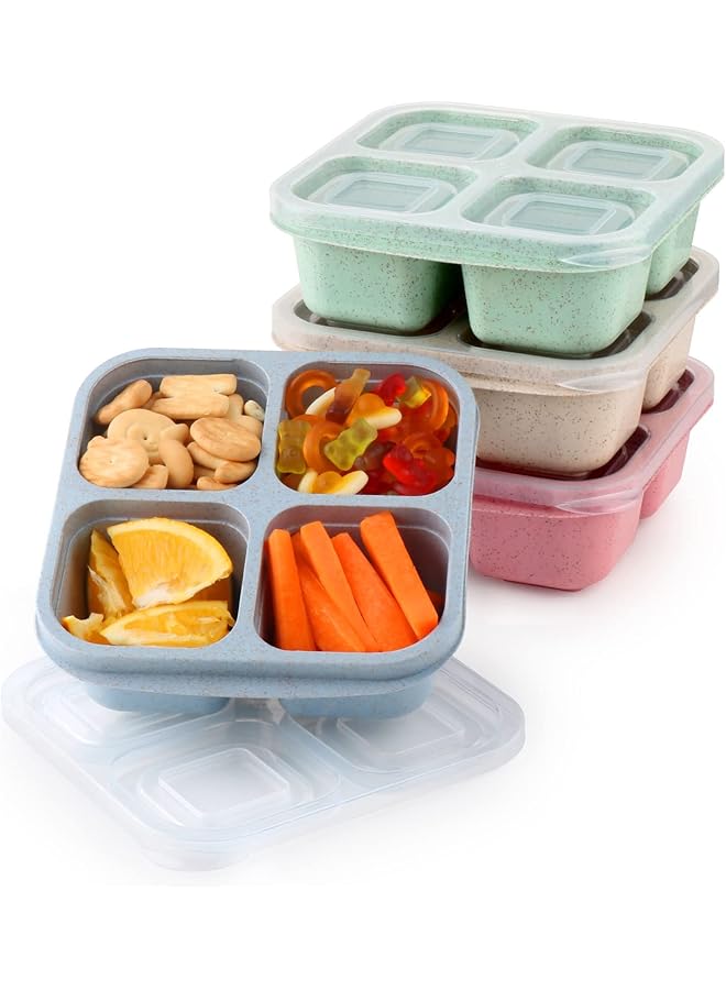 Green Tiger 4 Pack Snack Containers for Kids and Adults, 4 Compartment Reusable Bento Snack Box for Meal Prep, Divided Small Snack Containers for Lunch Travel Work Office School Healthy Snacks Storage - Image 1