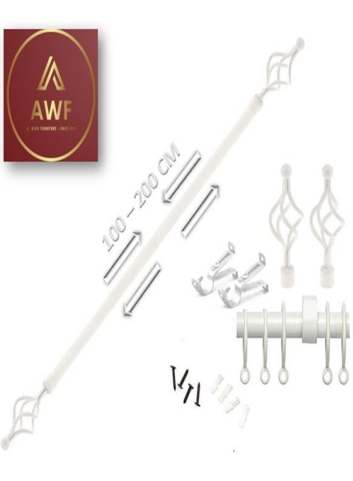 AL WADI FURNITURE Roman Pole Style Heavy Duty Luxury Extendable Curtain Rod, Metal Single Rod Finials Decorative End Window Treatment Rod Drapery Rod (WHITE, 110 – 200 cm)  - Image 1