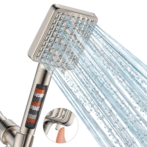 MakeFit Filtered Shower Head - 6 Modes High Pressure Handheld Shower Head with Filter Mineral Beads, Detachable Handheld Showerhead Set with Stainless Steel Hose and Shower Arm Bracket (Brushed Nickel) - Image 3