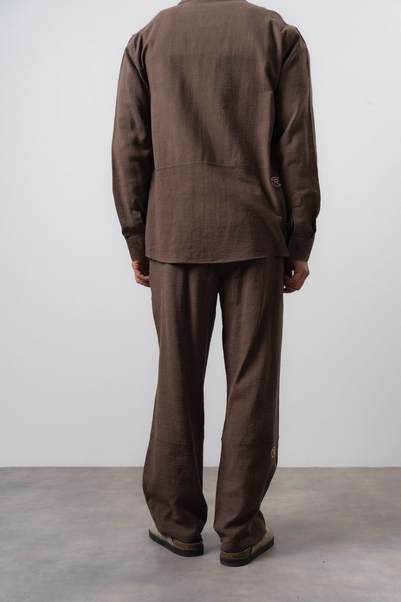 RESPIRE Men's R Embroidered Baggy Pants, Brown - Image 5
