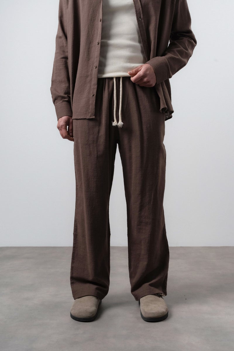 RESPIRE Men's R Embroidered Baggy Pants, Brown - Image 1