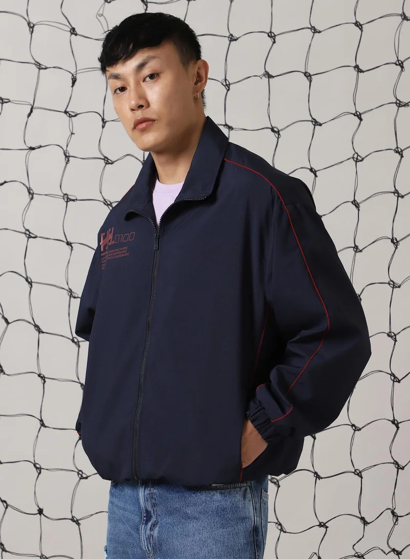 هوبرهولمي جاكيت رجالي أزرق داكن بوليستر مطبوع مقاس كبير