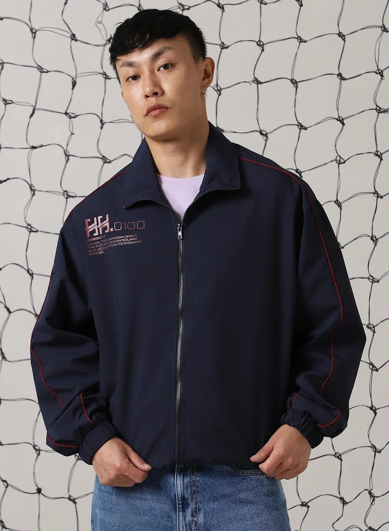 Hubberholme Navy Men's Navy 100% Polyester Printed Oversized Jacket for Men | Best Price UAE