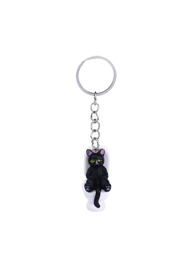Creative Cartoon Toilet Cat Keychain Funny Toy Animal Key Ring for Women Men DIY Car Handbag Phone Case Pendant Accessories Gift-Color:A