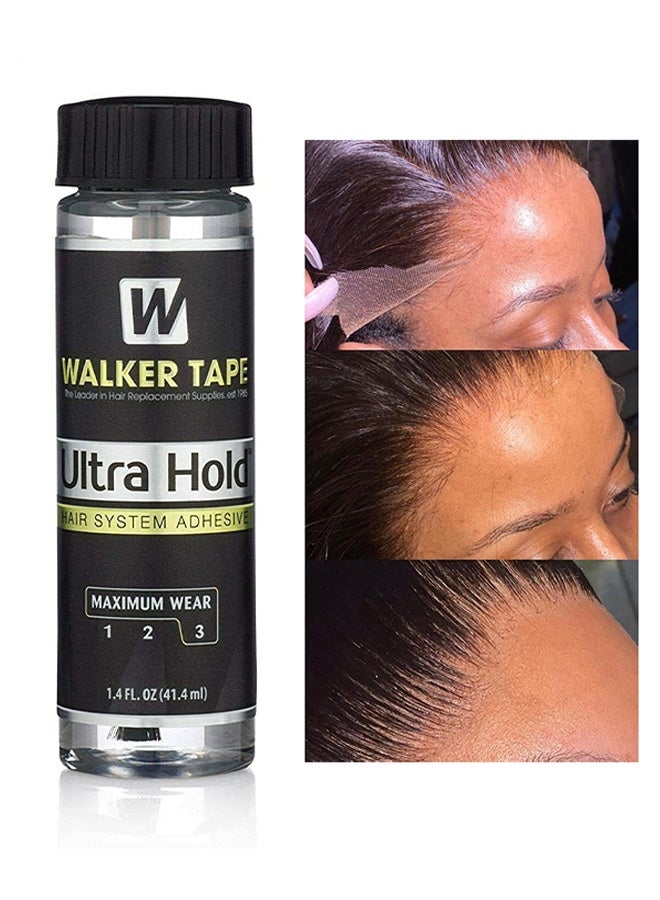 والكر تايب لاصق نظام الشعر Walker Tape Ultra Hold 1.4 أونصة مع قضيب الفرشاة ، غراء شعر مقاوم للماء للشعر المستعار ، غراء ربط الشعر بغراء الدانتيل لوصلات الشعر ، أساسيات شعر مستعار لاصق طويل الأمد - Image 1