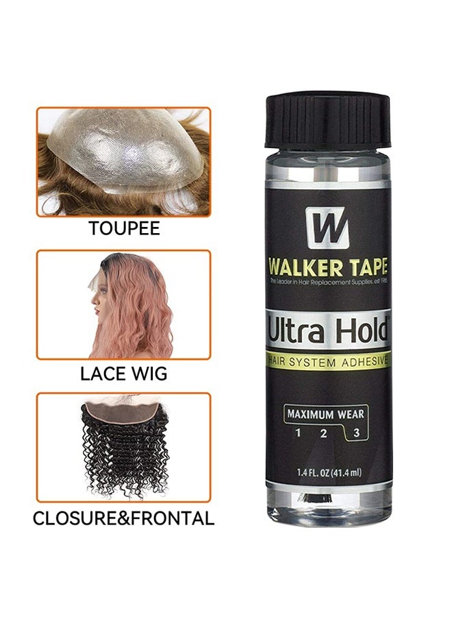 والكر تايب لاصق نظام الشعر Walker Tape Ultra Hold 1.4 أونصة مع قضيب الفرشاة ، غراء شعر مقاوم للماء للشعر المستعار ، غراء ربط الشعر بغراء الدانتيل لوصلات الشعر ، أساسيات شعر مستعار لاصق طويل الأمد - Image 5