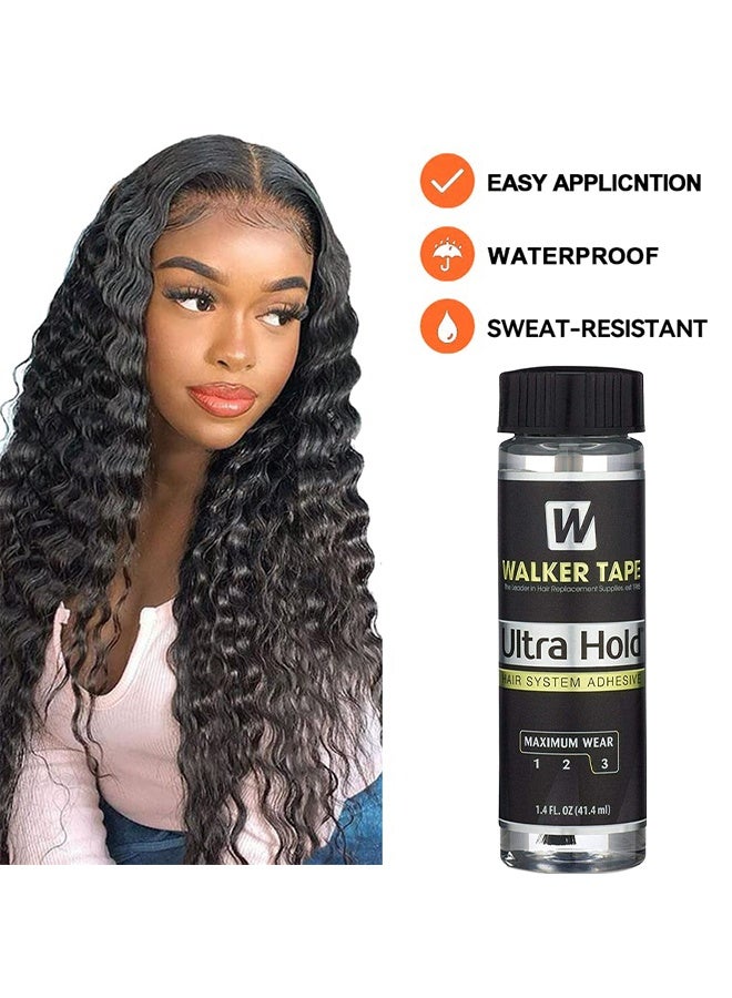والكر تايب لاصق نظام الشعر Walker Tape Ultra Hold 1.4 أونصة مع قضيب الفرشاة ، غراء شعر مقاوم للماء للشعر المستعار ، غراء ربط الشعر بغراء الدانتيل لوصلات الشعر ، أساسيات شعر مستعار لاصق طويل الأمد - Image 4