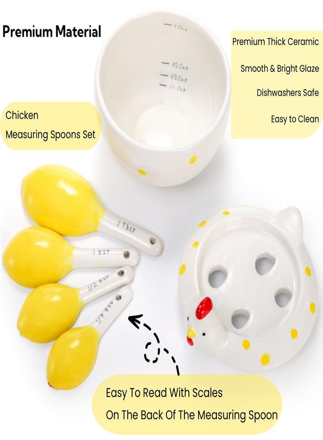 Tlence 5 Pcs Ceramic Measuring Spoons with Holder, Chicken Measuring Teaspoon Set in Pot, Cute Ceramic Hen Measuring Cups and Tablespoons for Salt Sugar Powder Liquid Dry Ingredients, Kitchen Decor - Image 4