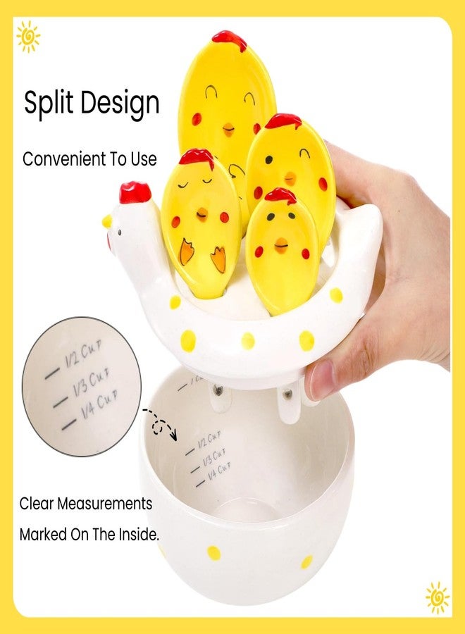 Tlence 5 Pcs Ceramic Measuring Spoons with Holder, Chicken Measuring Teaspoon Set in Pot, Cute Ceramic Hen Measuring Cups and Tablespoons for Salt Sugar Powder Liquid Dry Ingredients, Kitchen Decor - Image 3