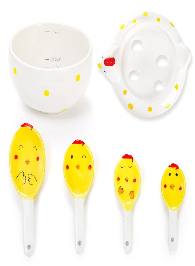 Tlence 5 Pcs Ceramic Measuring Spoons with Holder, Chicken Measuring Teaspoon Set in Pot, Cute Ceramic Hen Measuring Cups and Tablespoons for Salt Sugar Powder Liquid Dry Ingredients, Kitchen Decor - Image 5