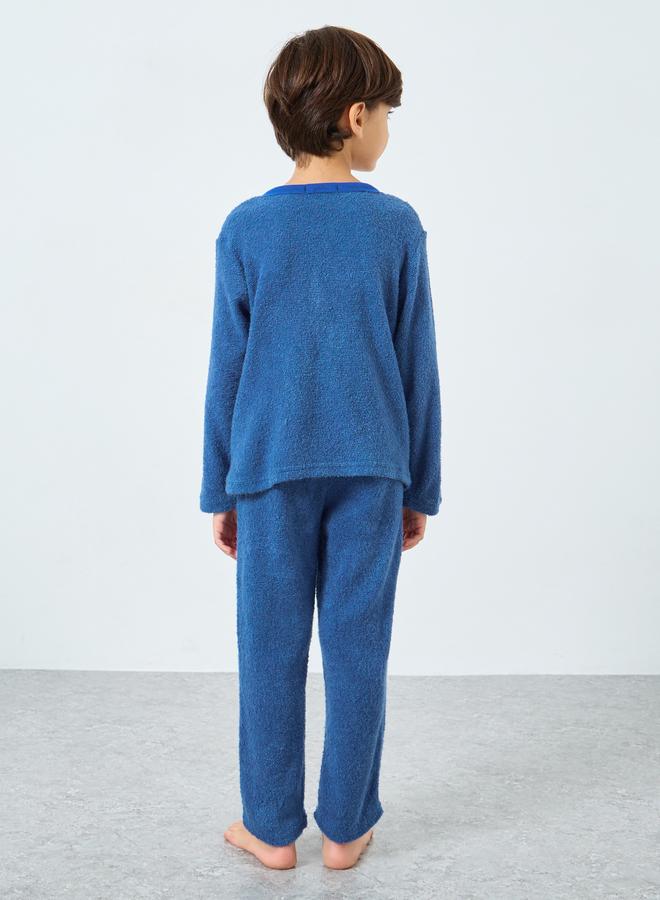 Styli Boy Dinosaur Applique Fleece Top and Pyjama Set - Image 5