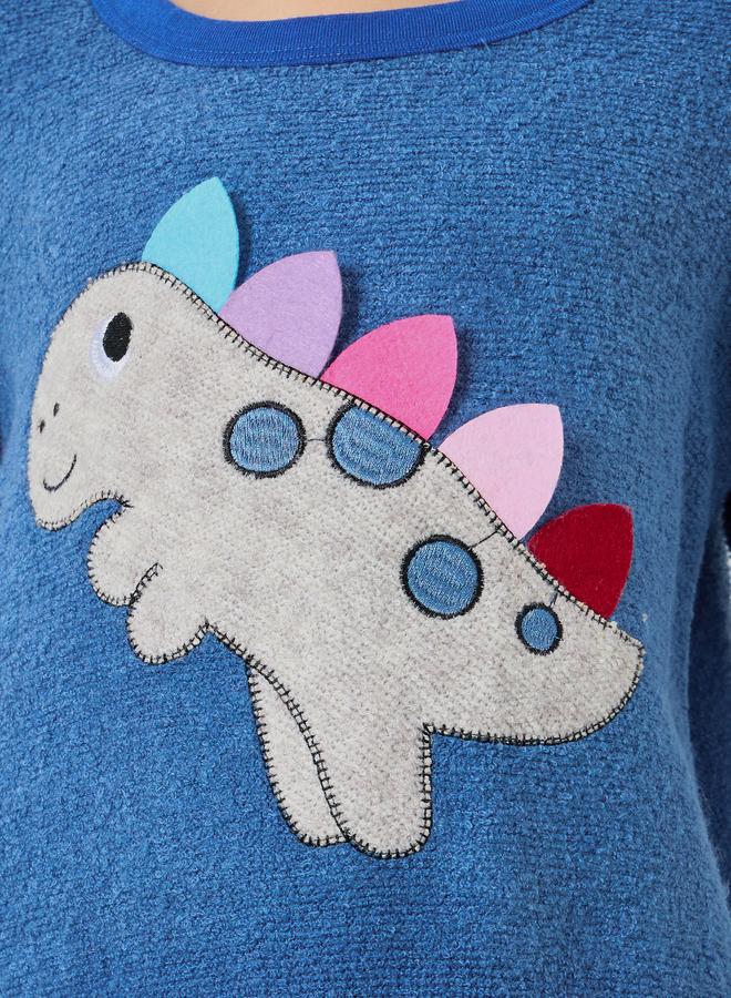 Styli Boy Dinosaur Applique Fleece Top and Pyjama Set - Image 3