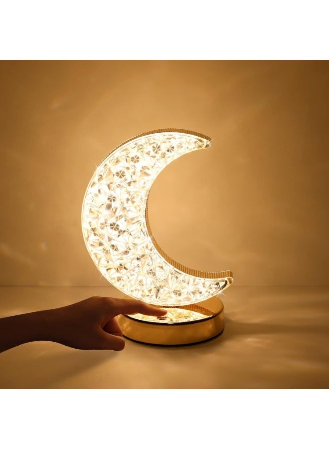 واي آند دي مصباح طاولة كريستال رمضان، شكل القمر ضوء الليل، لمس LED مصباح المكتب المنزلي لغرفة النوم - Image 1