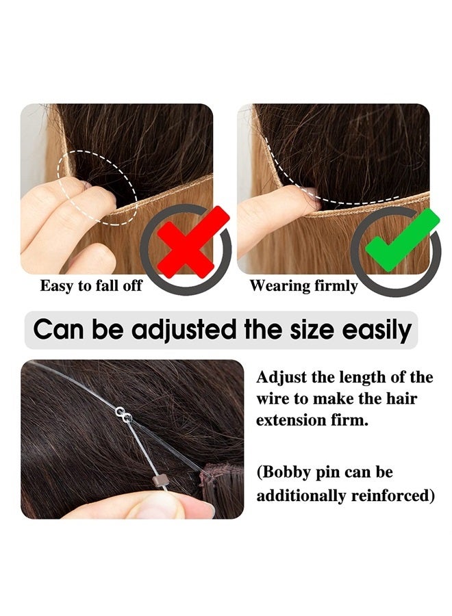 SARLA Invisible Wire Hair Extensions Dirty Blonde Long Wavy Curly Synthetic Hairpieces Highlight Transparent Headband Adjustable for Women No Clip 16 Inch - Image 5
